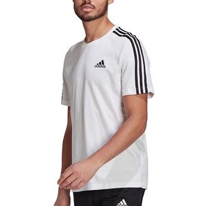 Adidas White Athletic Short Sleeve Shirt with Striped Sleeves